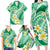 Plumeria Polynesian Green Glitter Pattern Family Matching Long Sleeve Bodycon Dress and Hawaiian Shirt