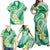 Plumeria Polynesian Green Glitter Pattern Family Matching Off Shoulder Maxi Dress and Hawaiian Shirt