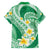 Plumeria Polynesian Green Glitter Pattern Family Matching Off Shoulder Maxi Dress and Hawaiian Shirt