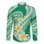Plumeria Polynesian Green Glitter Pattern Family Matching Off Shoulder Maxi Dress and Hawaiian Shirt