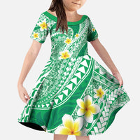 Plumeria Polynesian Green Glitter Pattern Family Matching Puletasi and Hawaiian Shirt LT01 Daughter's Dress Green - Polynesian Pride