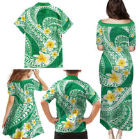 Plumeria Polynesian Green Glitter Pattern Family Matching Puletasi and Hawaiian Shirt LT01 - Polynesian Pride