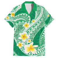 Plumeria Polynesian Green Glitter Pattern Family Matching Puletasi and Hawaiian Shirt LT01 Dad's Shirt - Short Sleeve Green - Polynesian Pride