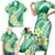 Plumeria Polynesian Green Glitter Pattern Family Matching Short Sleeve Bodycon Dress and Hawaiian Shirt