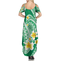 Plumeria Polynesian Green Glitter Pattern Family Matching Summer Maxi Dress and Hawaiian Shirt LT01 - Polynesian Pride