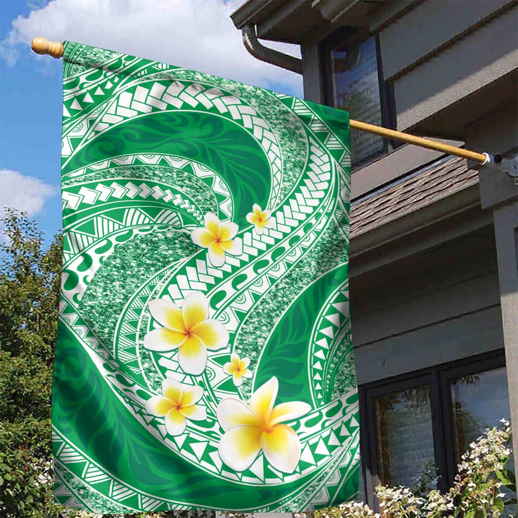 Plumeria Polynesian Green Glitter Pattern Garden Flag LT01 - Polynesian Pride