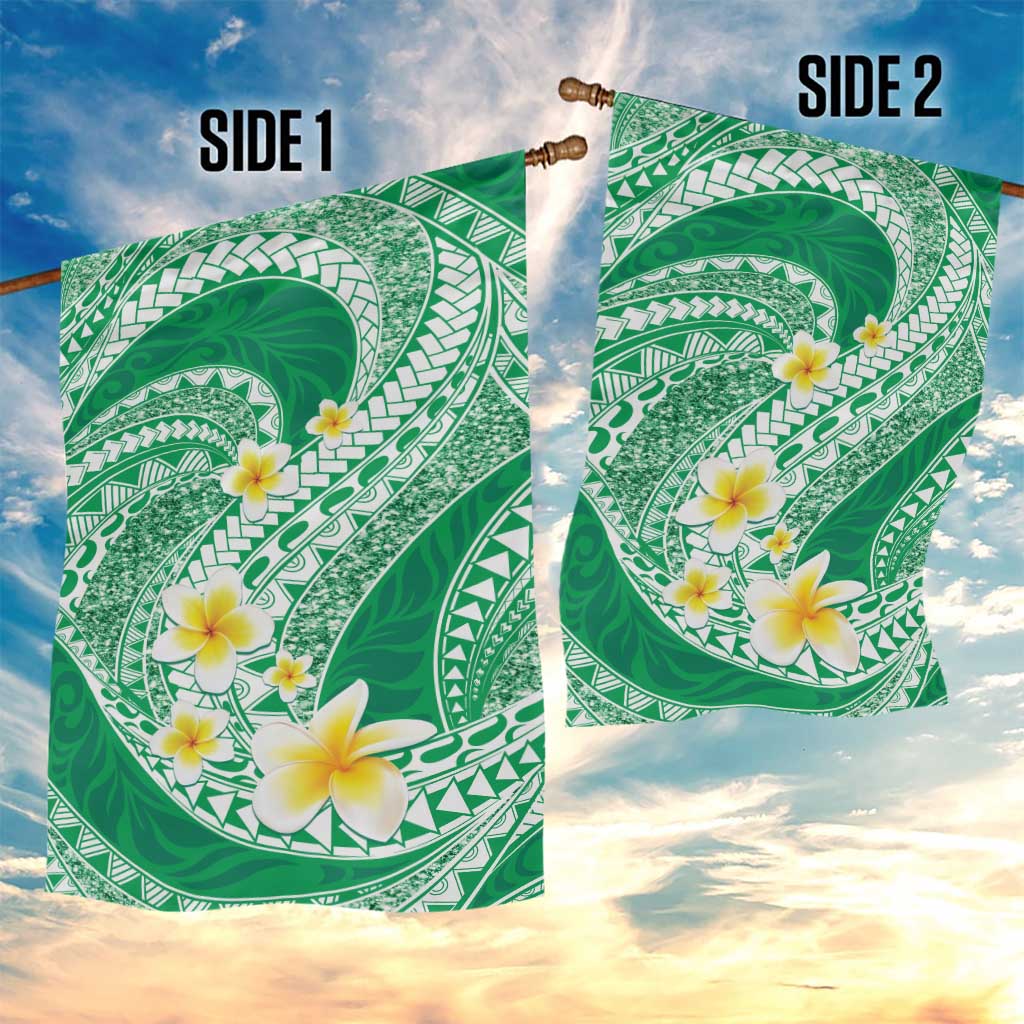 Plumeria Polynesian Green Glitter Pattern Garden Flag LT01 - Polynesian Pride
