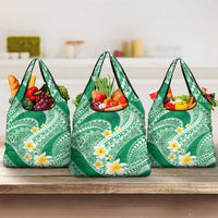 Plumeria Polynesian Green Glitter Pattern Grocery Bag LT01 3-pack One Size Green - Polynesian Pride