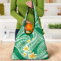 Plumeria Polynesian Green Glitter Pattern Grocery Bag LT01 - Polynesian Pride
