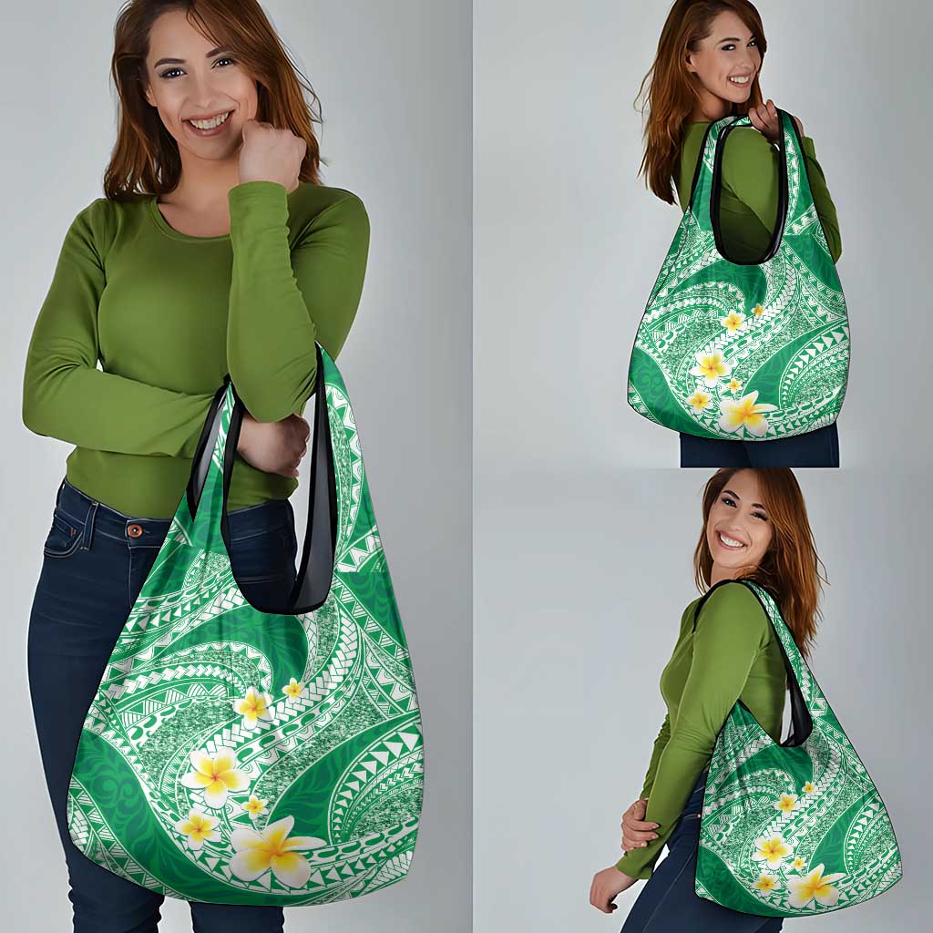 Plumeria Polynesian Green Glitter Pattern Grocery Bag LT01 - Polynesian Pride