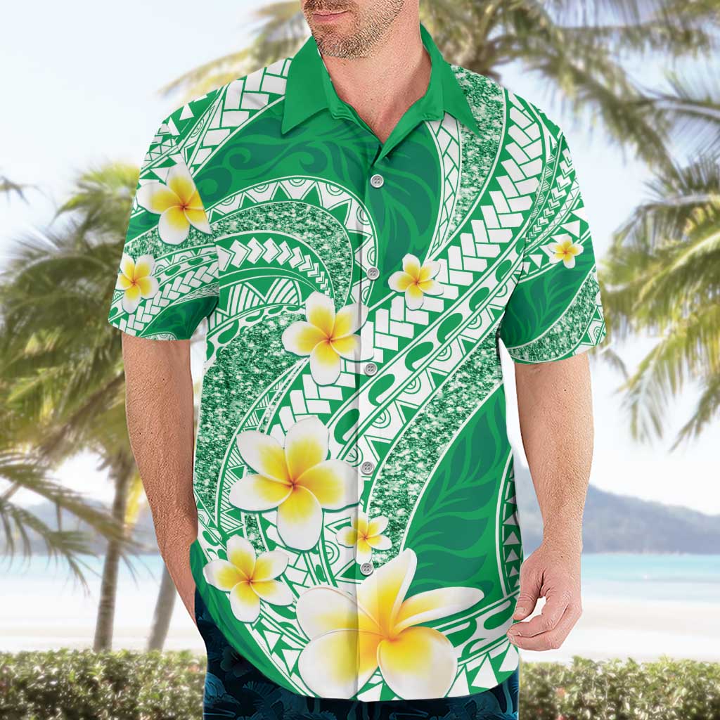 Plumeria Polynesian Green Glitter Pattern Hawaiian Shirt LT01 - Polynesian Pride