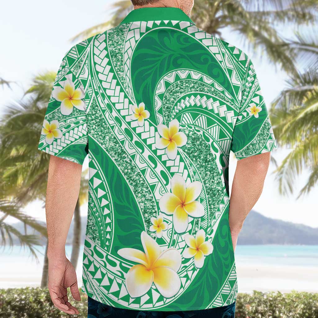 Plumeria Polynesian Green Glitter Pattern Hawaiian Shirt LT01 - Polynesian Pride