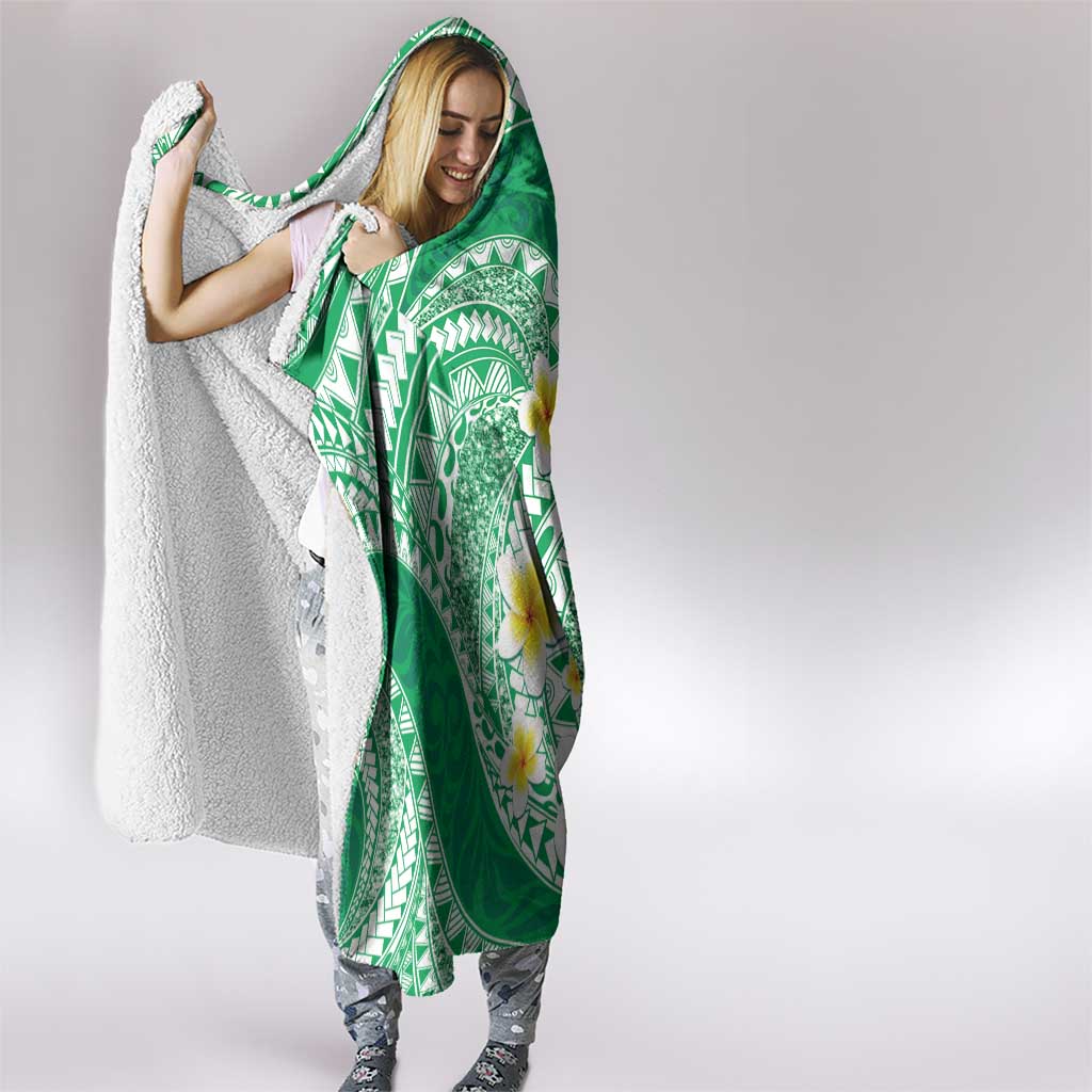 Plumeria Polynesian Green Glitter Pattern Hooded Blanket LT01 - Polynesian Pride
