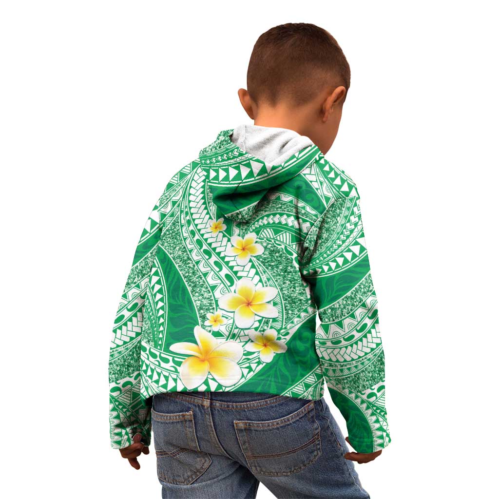 Plumeria Polynesian Green Glitter Pattern Kid Hoodie
