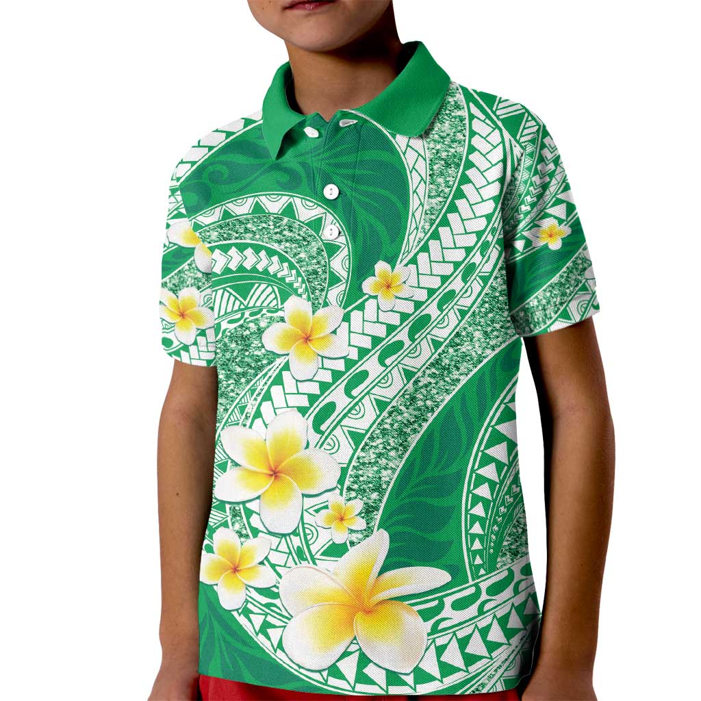 Plumeria Polynesian Green Glitter Pattern Kid Polo Shirt