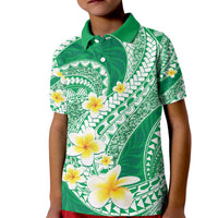 Plumeria Polynesian Green Glitter Pattern Kid Polo Shirt
