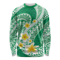 Plumeria Polynesian Green Glitter Pattern Long Sleeve Shirt LT01 Unisex Green - Polynesian Pride