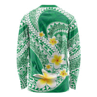 Plumeria Polynesian Green Glitter Pattern Long Sleeve Shirt LT01 - Polynesian Pride