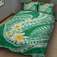 Plumeria Polynesian Green Glitter Pattern Quilt Bed Set LT01 - Polynesian Pride