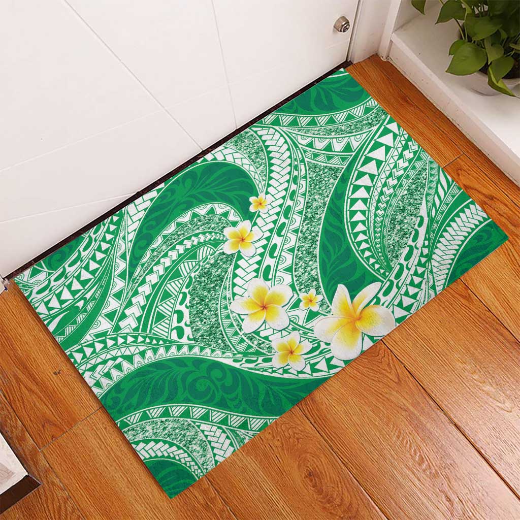 Plumeria Polynesian Green Glitter Pattern Rubber Doormat LT01 - Polynesian Pride