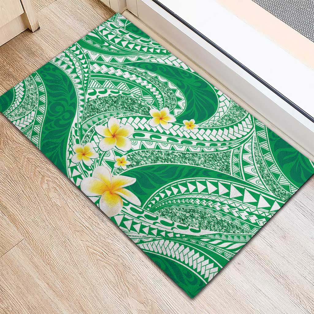 Plumeria Polynesian Green Glitter Pattern Rubber Doormat LT01 - Polynesian Pride