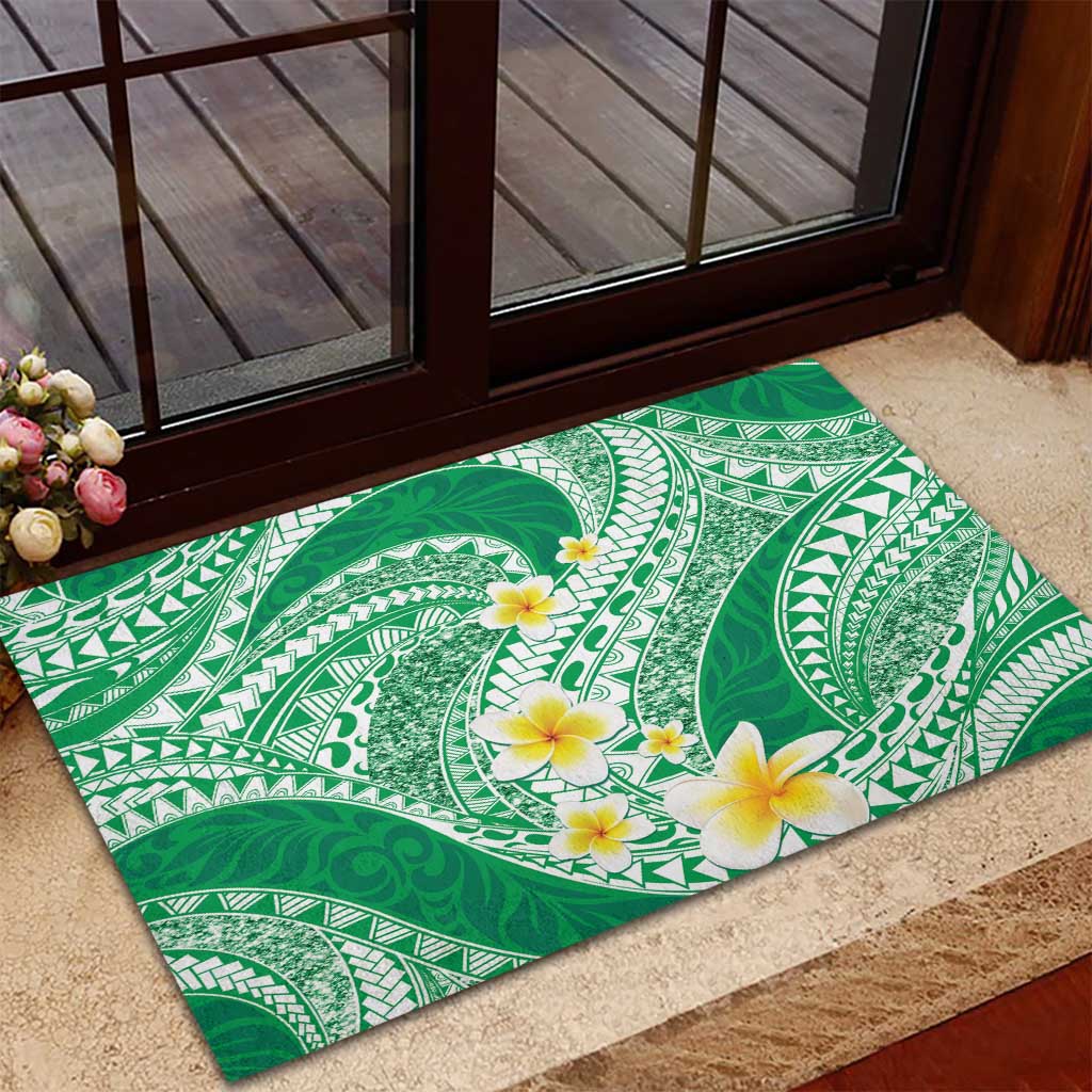 Plumeria Polynesian Green Glitter Pattern Rubber Doormat LT01 - Polynesian Pride