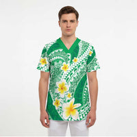 Plumeria Polynesian Green Glitter Pattern Scrub Top LT01 - Polynesian Pride