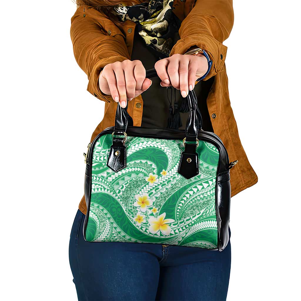 Plumeria Polynesian Green Glitter Pattern Shoulder Handbag