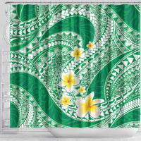 Plumeria Polynesian Green Glitter Pattern Shower Curtain