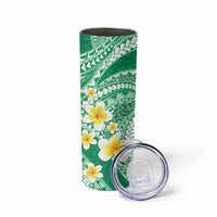 Plumeria Polynesian Green Glitter Pattern Skinny Tumbler