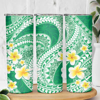 Plumeria Polynesian Green Glitter Pattern Skinny Tumbler