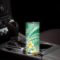 Plumeria Polynesian Green Glitter Pattern Skinny Tumbler