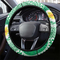 Plumeria Polynesian Green Glitter Pattern Steering Wheel Cover LT01 - Polynesian Pride