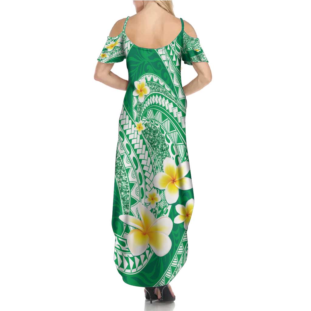 Plumeria Polynesian Green Glitter Pattern Summer Maxi Dress LT01 - Polynesian Pride