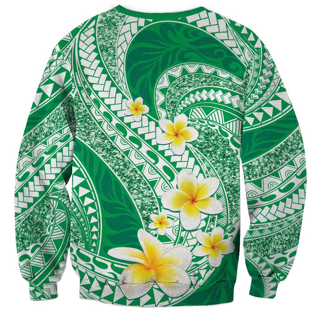 Plumeria Polynesian Green Glitter Pattern Sweatshirt LT01 - Polynesian Pride