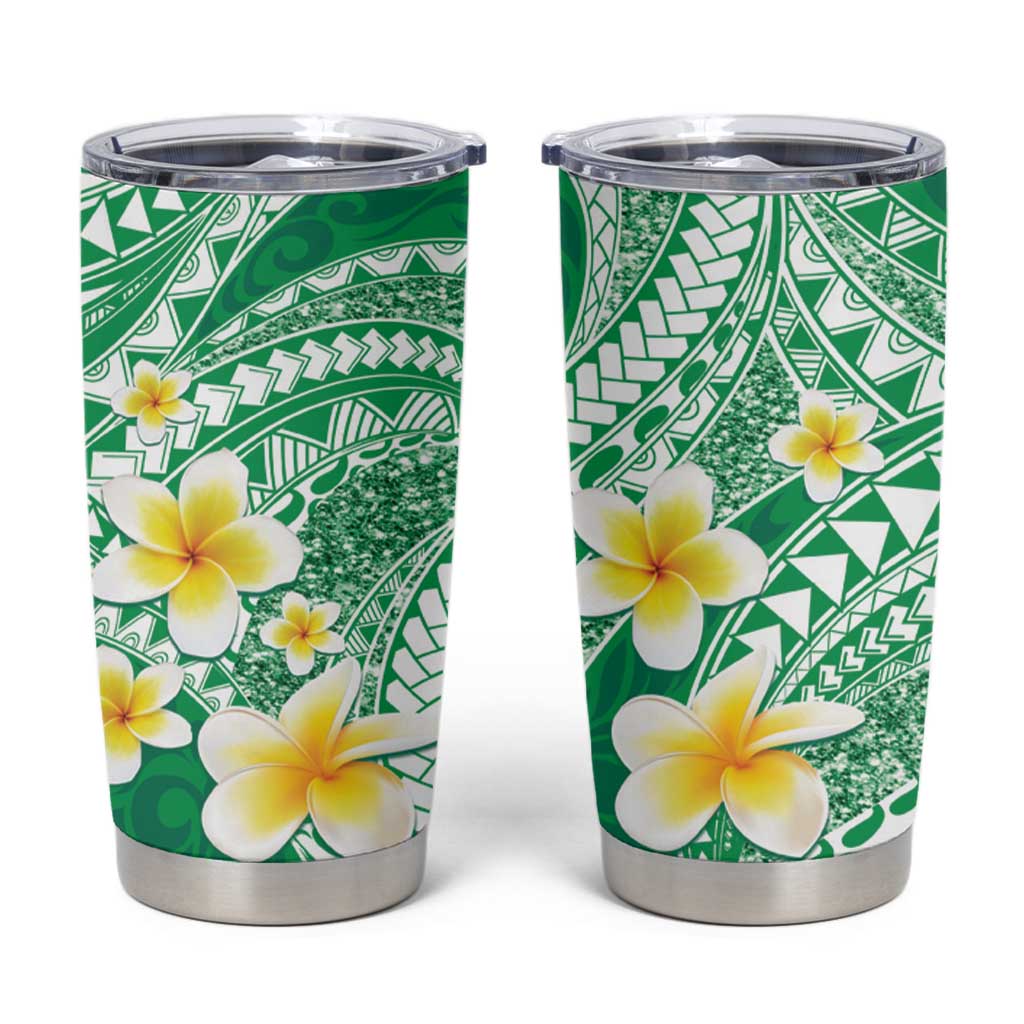Plumeria Polynesian Green Glitter Pattern Tumbler Cup LT01 Green - Polynesian Pride