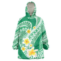 Plumeria Polynesian Green Glitter Pattern Wearable Blanket Hoodie LT01 One Size Green - Polynesian Pride