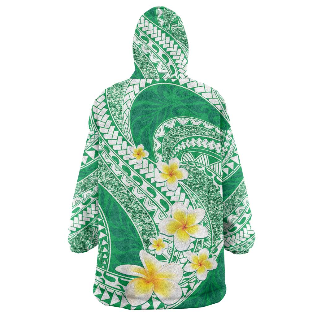 Plumeria Polynesian Green Glitter Pattern Wearable Blanket Hoodie LT01 - Polynesian Pride