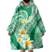 Plumeria Polynesian Green Glitter Pattern Wearable Blanket Hoodie LT01 - Polynesian Pride