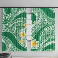Plumeria Polynesian Green Glitter Pattern Window Curtain LT01 With Hooks Green - Polynesian Pride