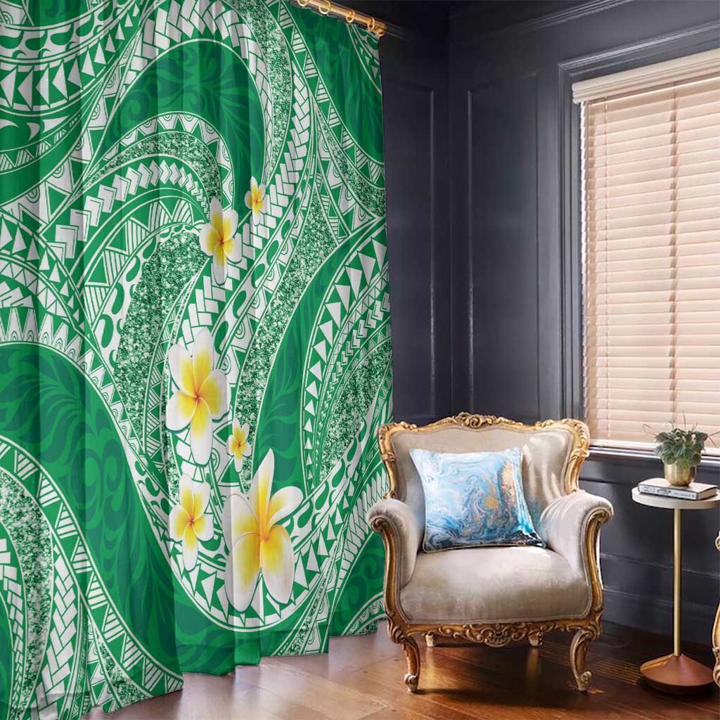Plumeria Polynesian Green Glitter Pattern Window Curtain LT01 - Polynesian Pride