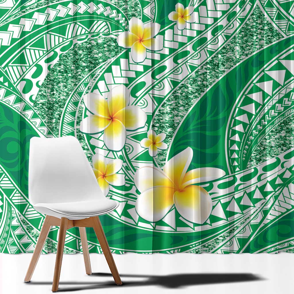 Plumeria Polynesian Green Glitter Pattern Window Curtain LT01 - Polynesian Pride