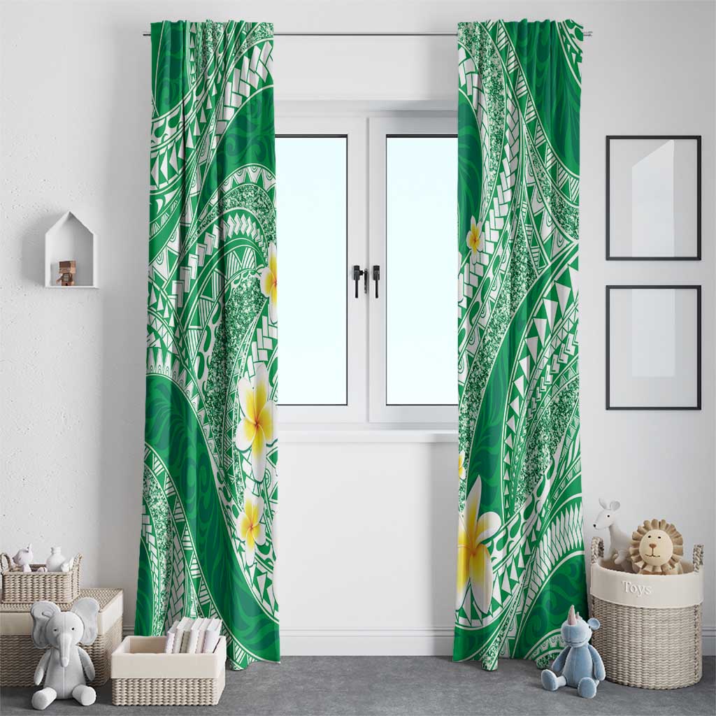 Plumeria Polynesian Green Glitter Pattern Window Curtain LT01 - Polynesian Pride