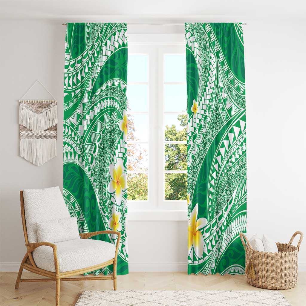 Plumeria Polynesian Green Glitter Pattern Window Curtain LT01 - Polynesian Pride