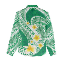 Plumeria Polynesian Green Glitter Pattern Women Casual Shirt