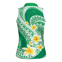 Plumeria Polynesian Green Glitter Pattern Women Sleeveless Polo Shirt