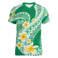 Plumeria Polynesian Green Glitter Pattern Women V-Neck T-Shirt LT01 Female Green - Polynesian Pride