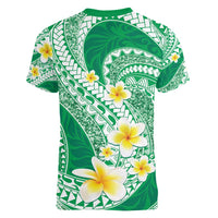 Plumeria Polynesian Green Glitter Pattern Women V-Neck T-Shirt LT01 - Polynesian Pride