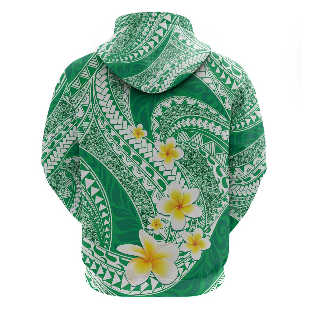 Plumeria Polynesian Green Glitter Pattern Zip Hoodie