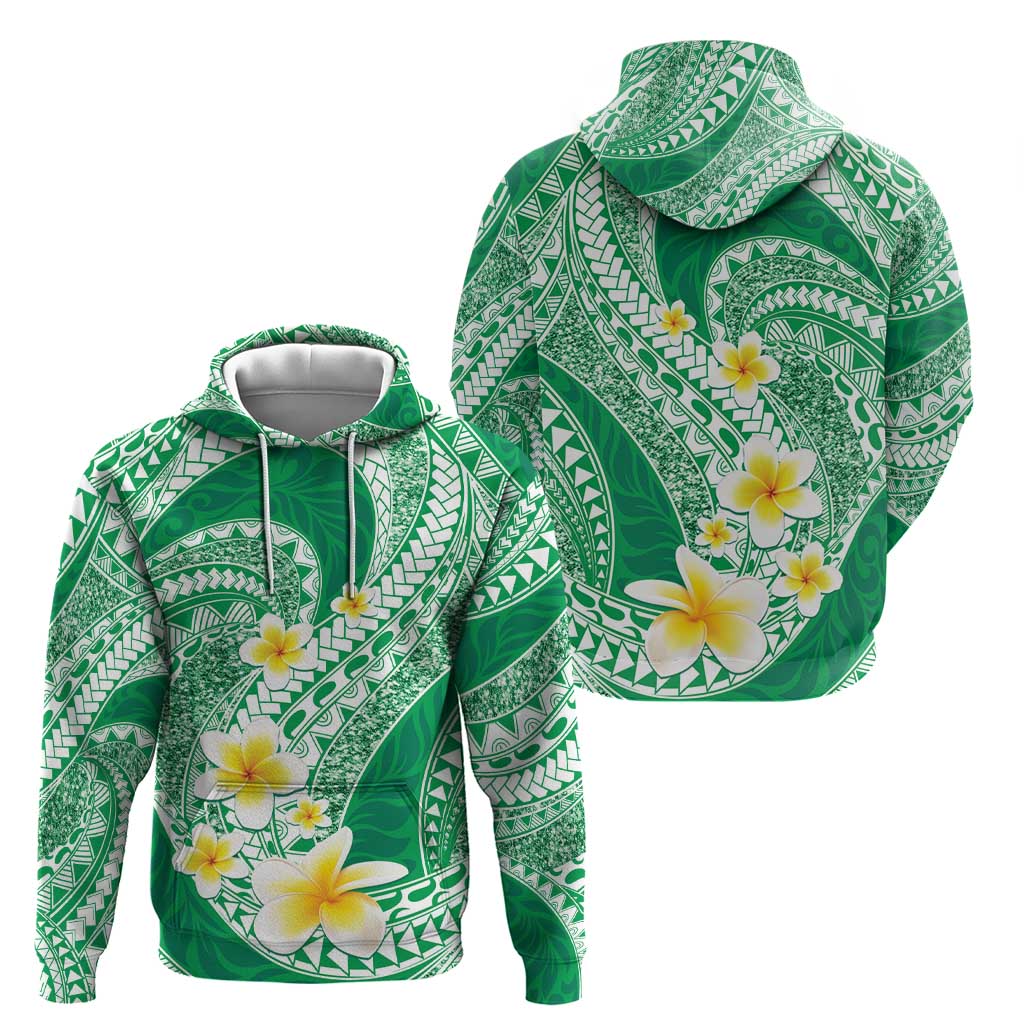Plumeria Polynesian Green Glitter Pattern Zip Hoodie